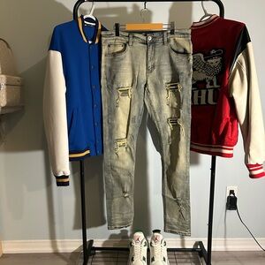 Men's Slim Fit Distressed Jeans - Gray